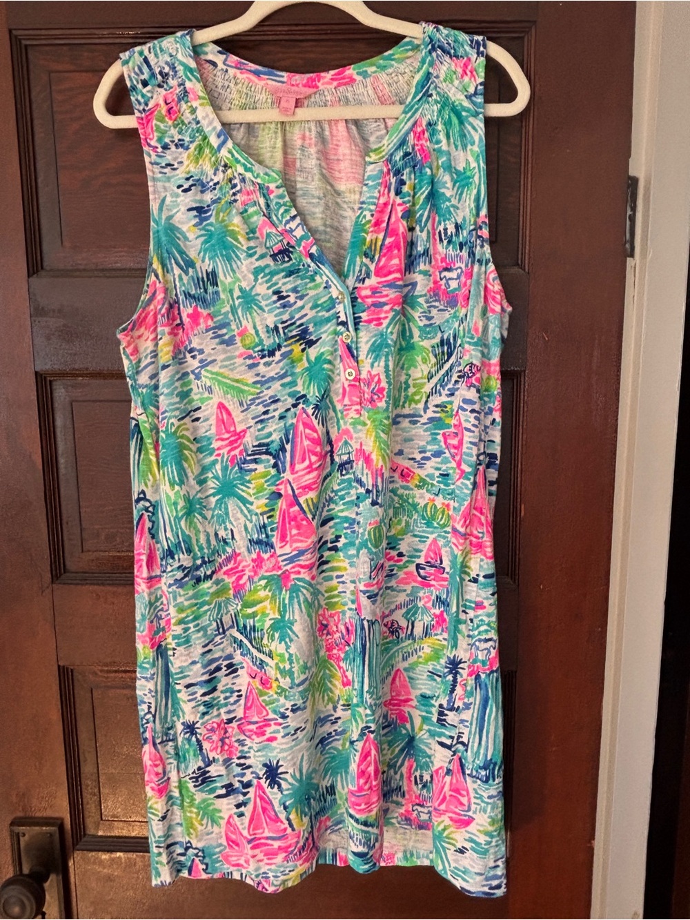Lilly Pulitzer Tropical Sailboat Print Mini Dress in Pink, Green, Blue